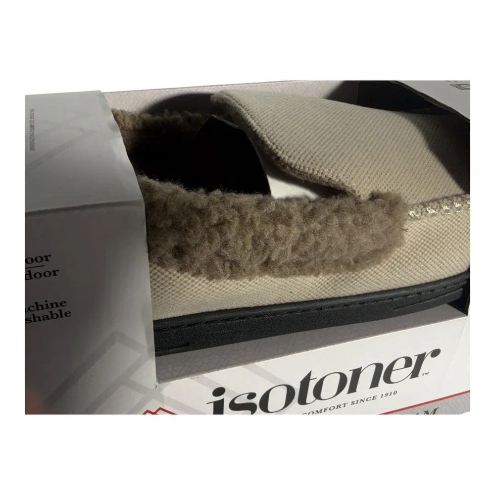 Isotoner Mens Brushed Knit or Plaid Lewis Moccasin Slipper‎ Stone XXL 13-14